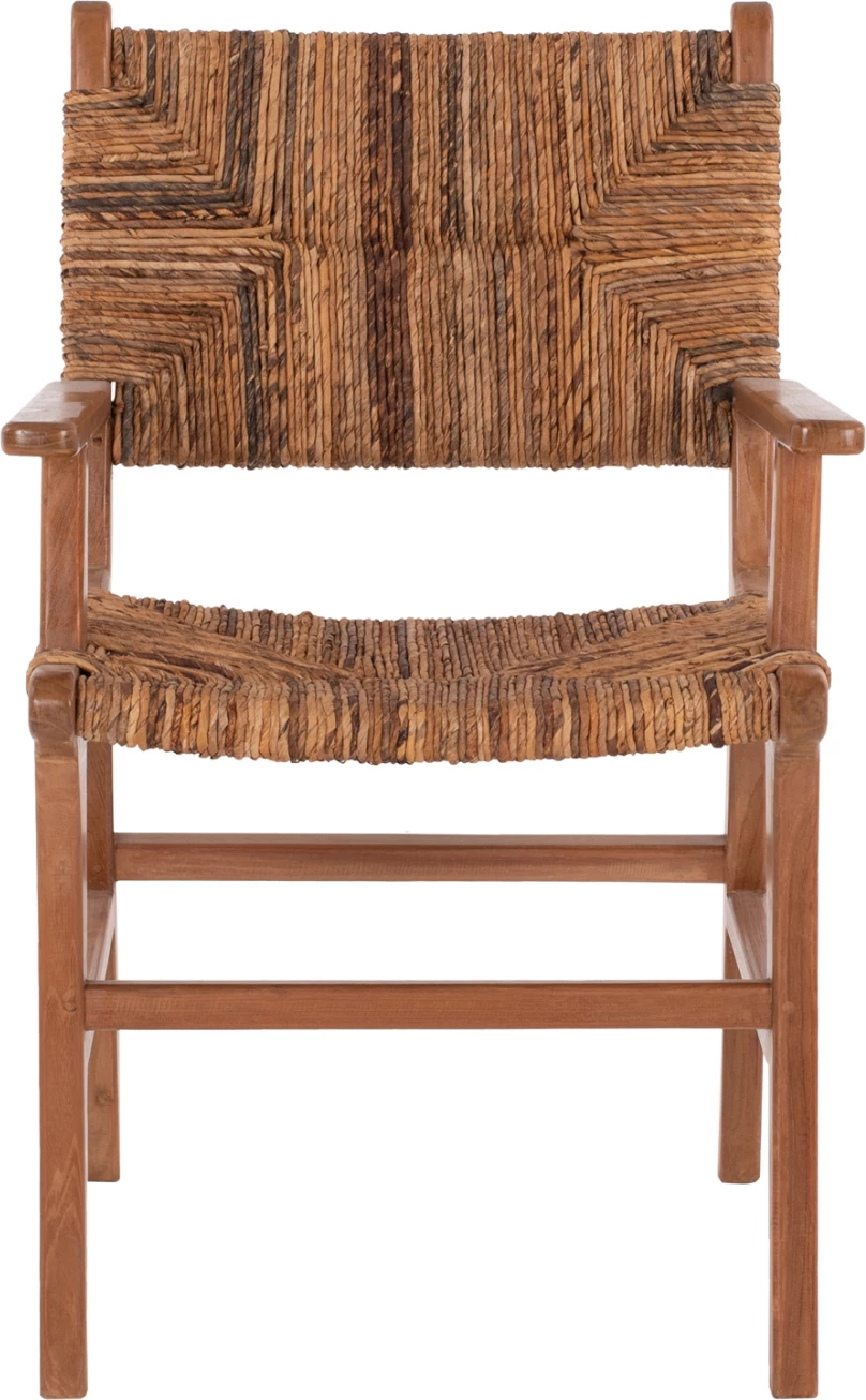 Karrige për ngrënie me krahë, dru tik dhe rush, ngjyrë arre-bezhë, FH9400.01, 54x58x86,5 cm