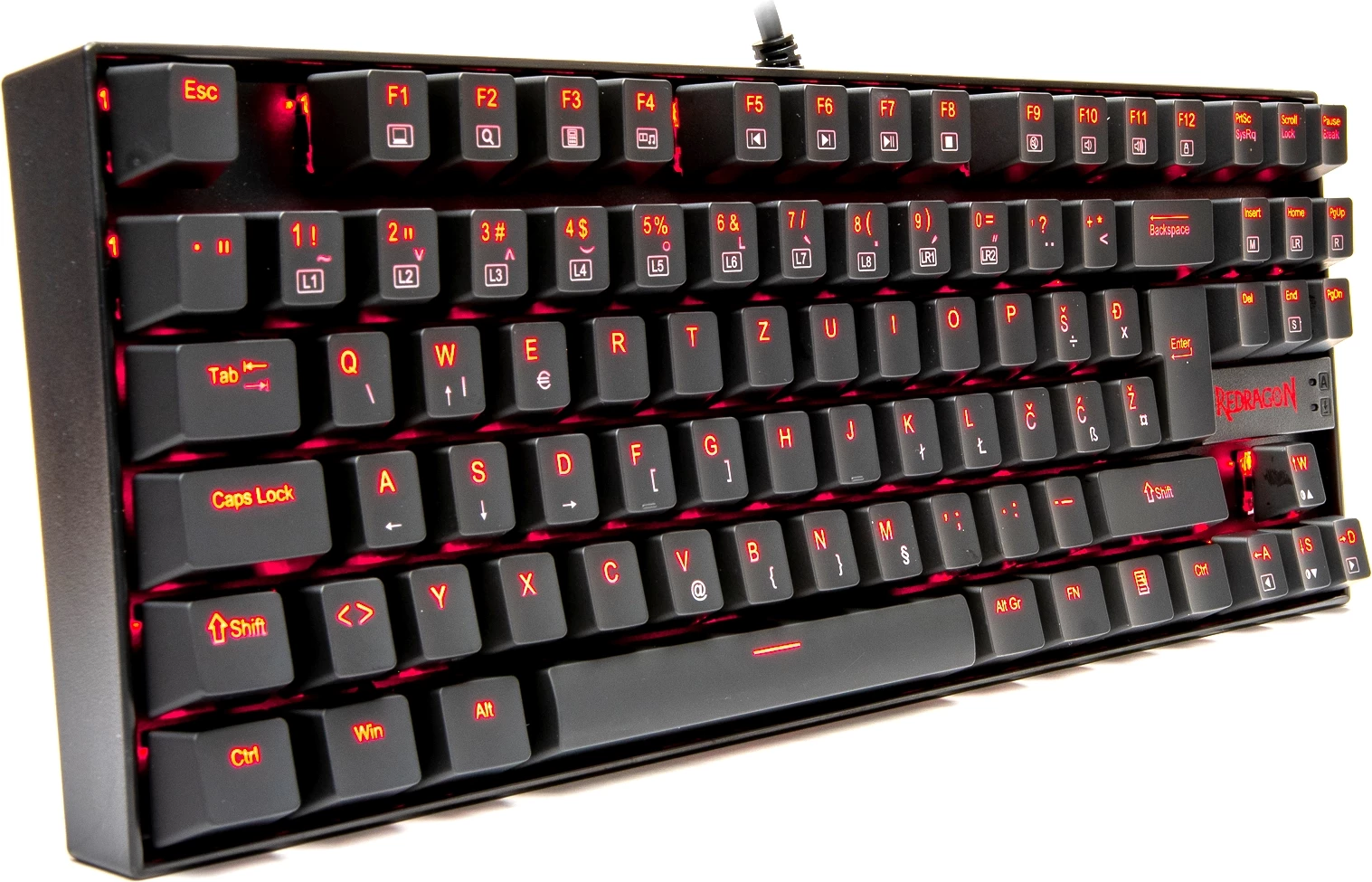 Tastierë mekanike Redragon Kumara 2 K552-2, 87 tasta TKL, Blue switch, LED e kuqe, wired, layout SLO/CRO, e zezë