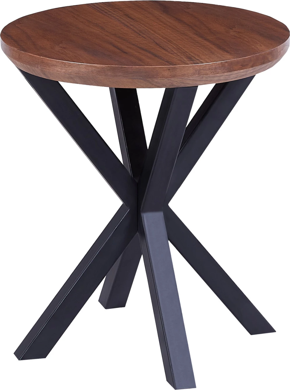 Tavolinë anësore e rrumbullakët, FH9473.02, MDF me sipërfaqe arre dhe këmbë metalike të zeza, Φ50x55H cm