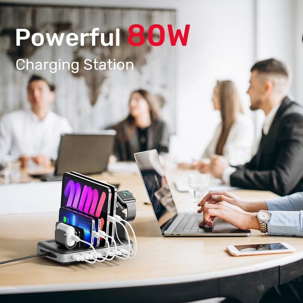 Stacion ngarkimi Unitek, 3 x USB-A 20W, 3 x USB-C PD 60W, 80W, e zezë
