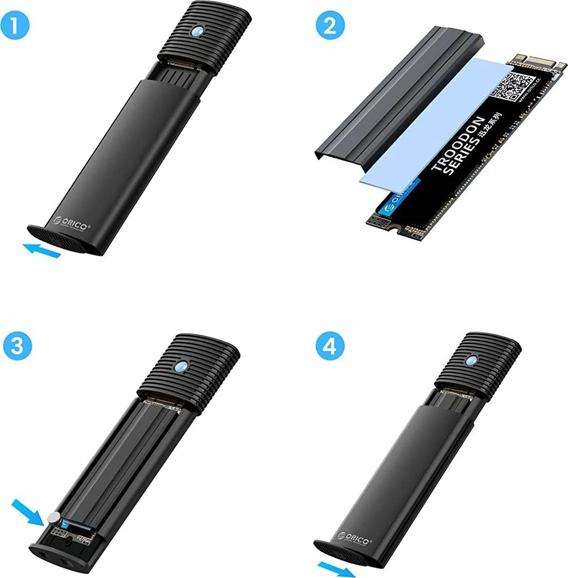 Kuti eksternale për SSD M.2 NVMe, Orico PWM2-G2-BK-EP, USB-C 3.2 Gen 2 10Gbps, deri 4TB, alumin, e zezë