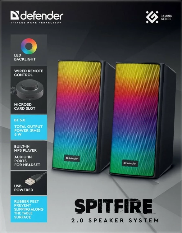 Altoparlantë kompjuteri Defender Spitfire 2.0, Bluetooth, 6W, LED, të zi (set)