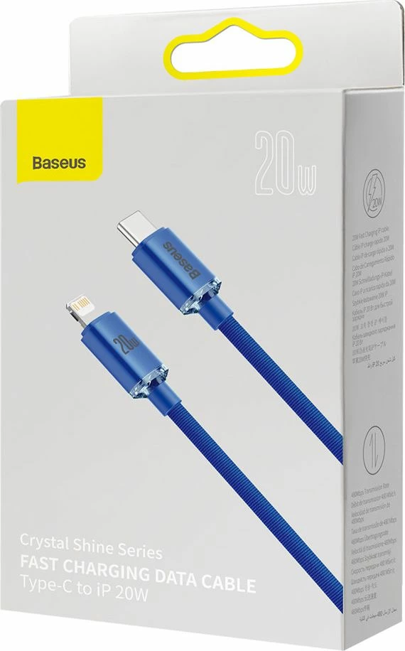 Kabel USB-C në Lightning Baseus Crystal Shine Series BSU3021BLU 2 m PD 20W, kaltër
