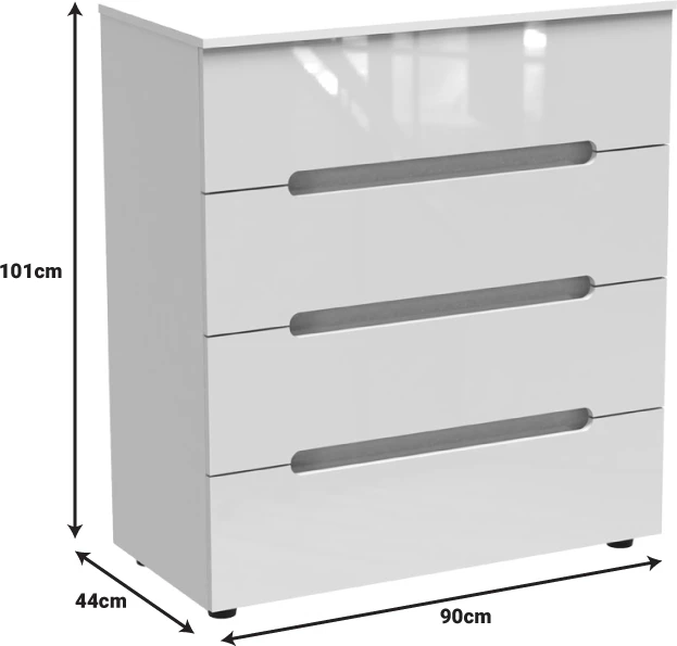 Komodë me sirtarë Afina mdf, ngjyrë e bardhë me shkëlqim, 90x44x101cm
