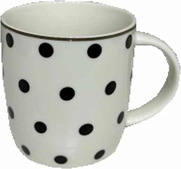 Filxhan Jolie Rombus, porcelan New Bone China, i bardhë me pika të zeza dhe detaje ari, 9x9x9cm