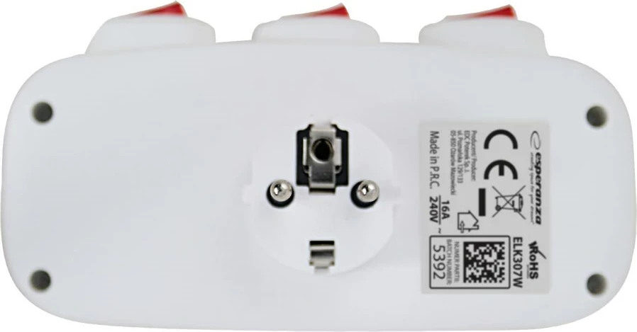 Shpërndarës elektrik Esperanza ELK307W, 3 dalje, me çelësa, Bardhë