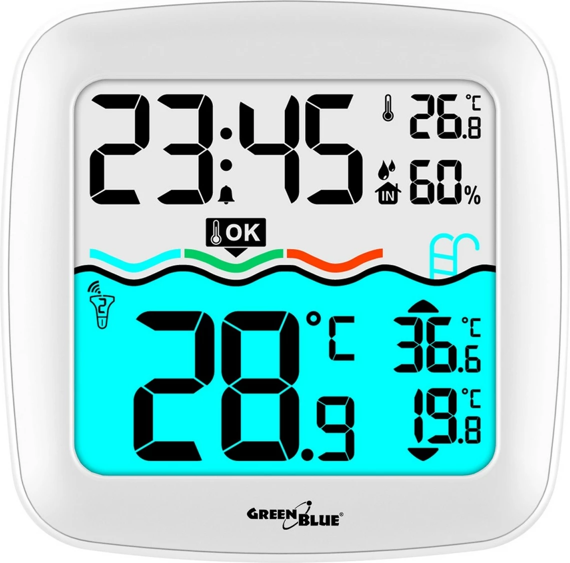 Stacion moti me termometër për pishinë GreenBlue GB216, i bardhë