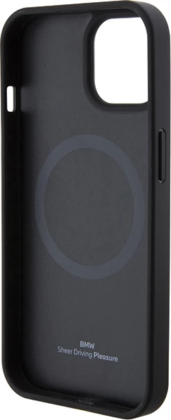 Mbështjellës BMW Leather Hot Stamp MagSafe për iPhone 15 Plus 6.7\", lëkurë hardcase, i zi
