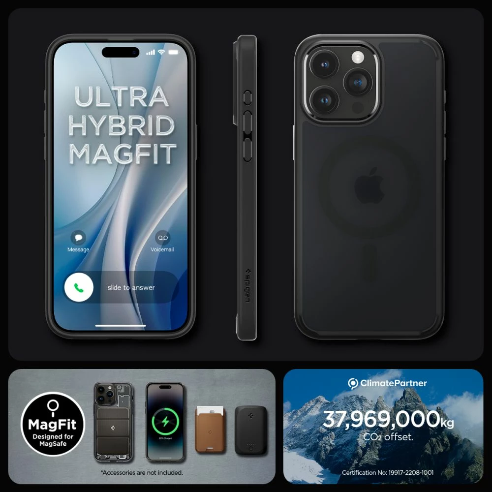 Mbështjellës Spigen Ultra Hybrid Mag për iPhone 15 Pro Max, MagSafe, Transparent/Black