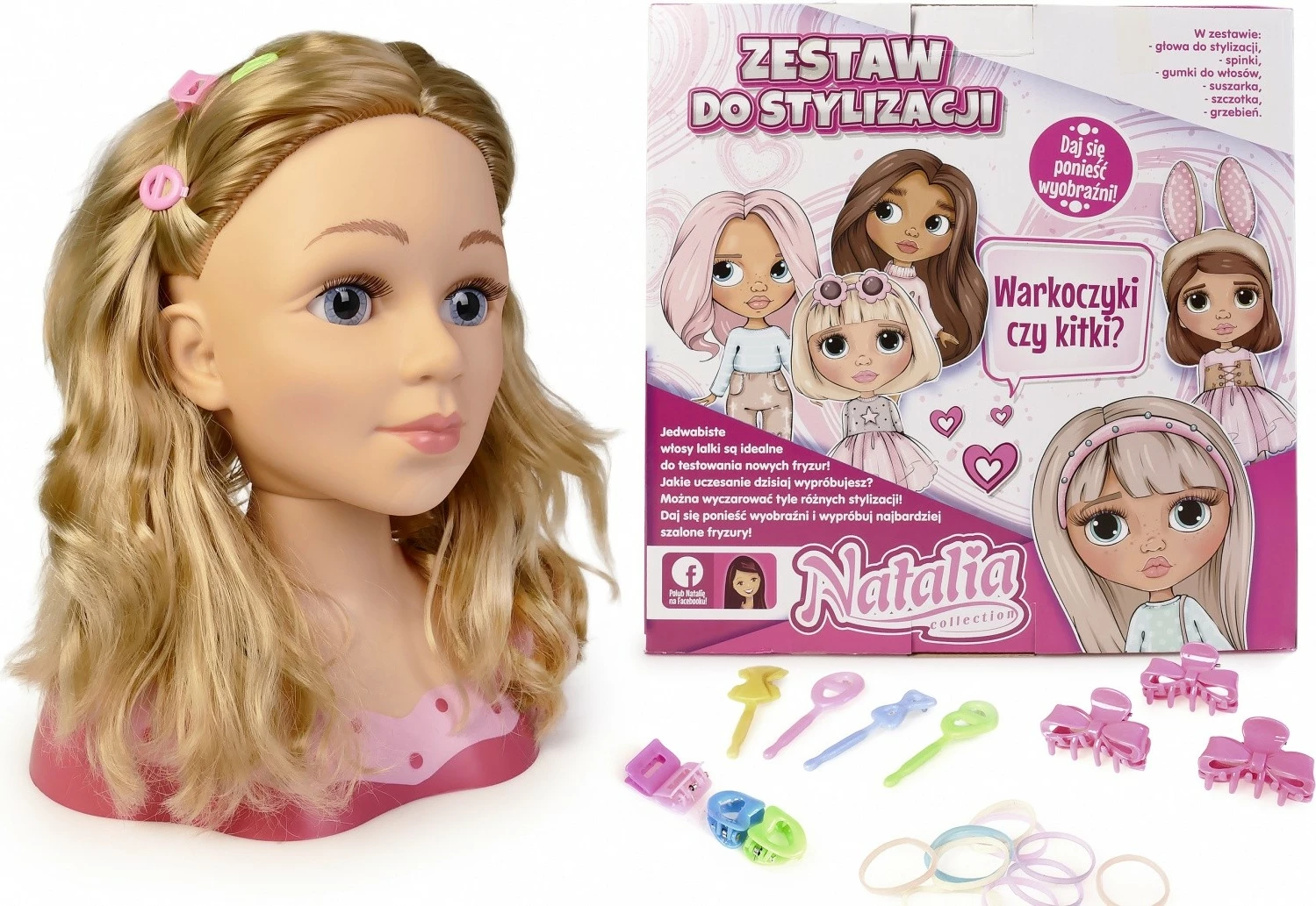 Kokë manekini Natalia Artyk 182006 me aksesorë për stilim flokësh, për vajza, set