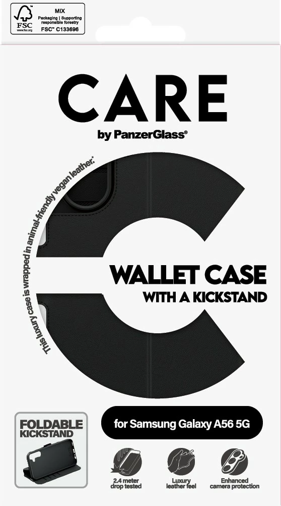 Mbështjellës PanzerGlass për Samsung Galaxy A56 5G, CARE Feature Wallet Case, i zi
