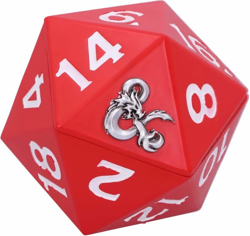 Kuti dekorative për zare NEMESIS NOW Dungeons & Dragons D20 13.5 cm, rrëshirë, e pikturuar me dorë, e kuqe