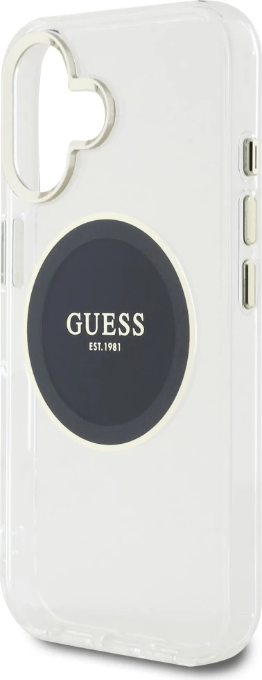Mbështjellës Guess IML Metal Colored Circle Classic Logo MagSafe për iPhone 16, i zi