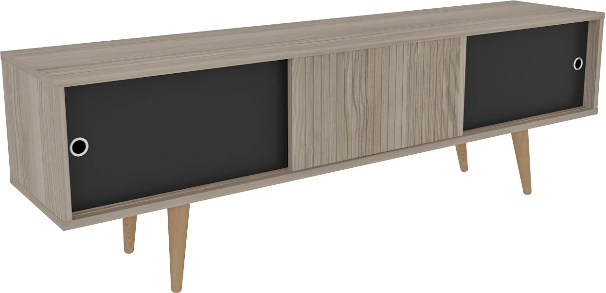 Komodinë TV Skye Decor, ngjyrë lis dhe e zezë