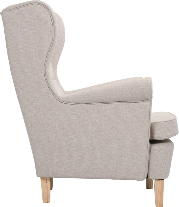 Karrige bergère Malei, material krem, këmbë druri, 85x93x100cm