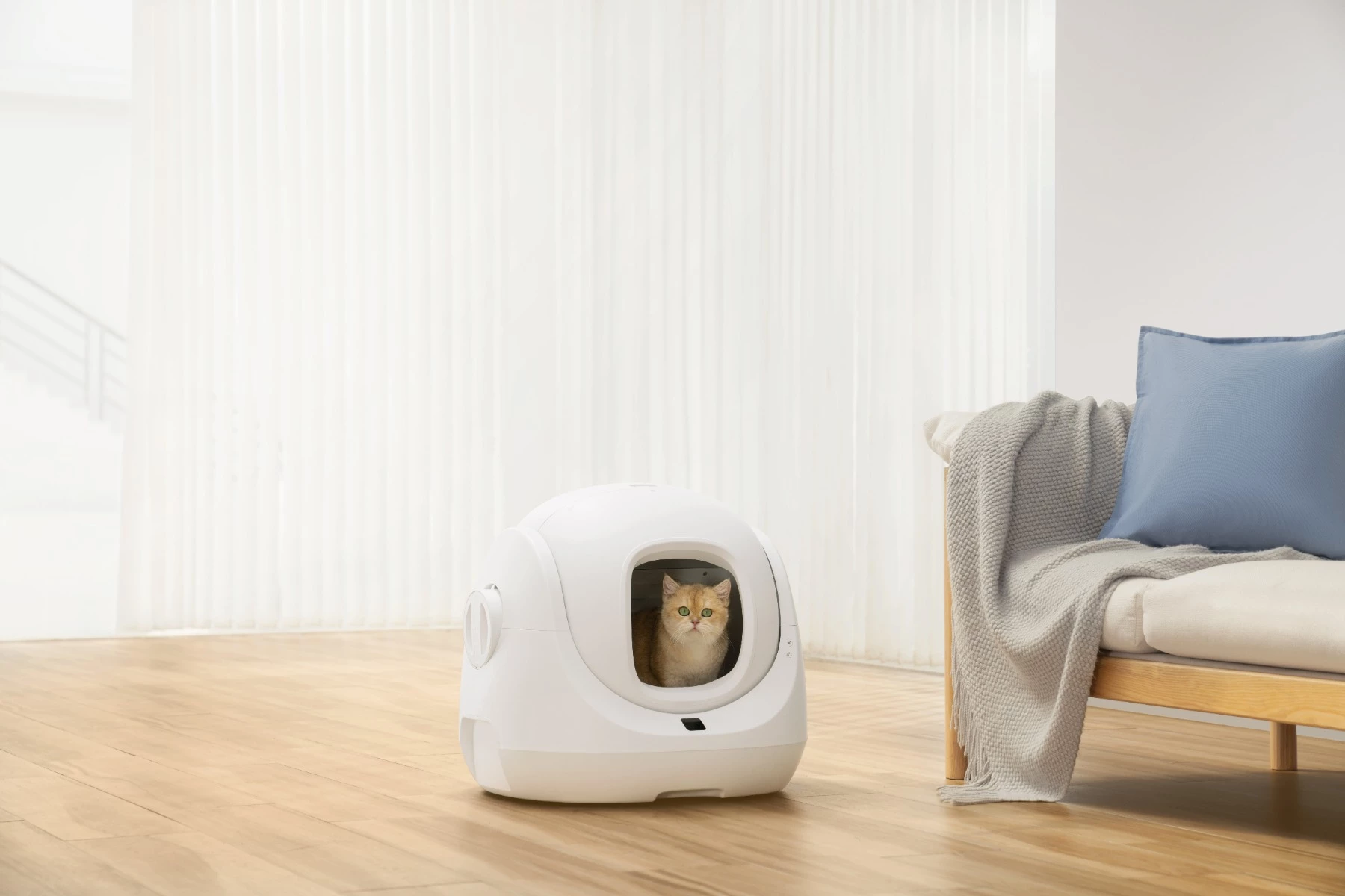Kuti inteligjente vetëpastruese për rërë mace Catlink Baymax, WiFi, 7 L, e bardhë