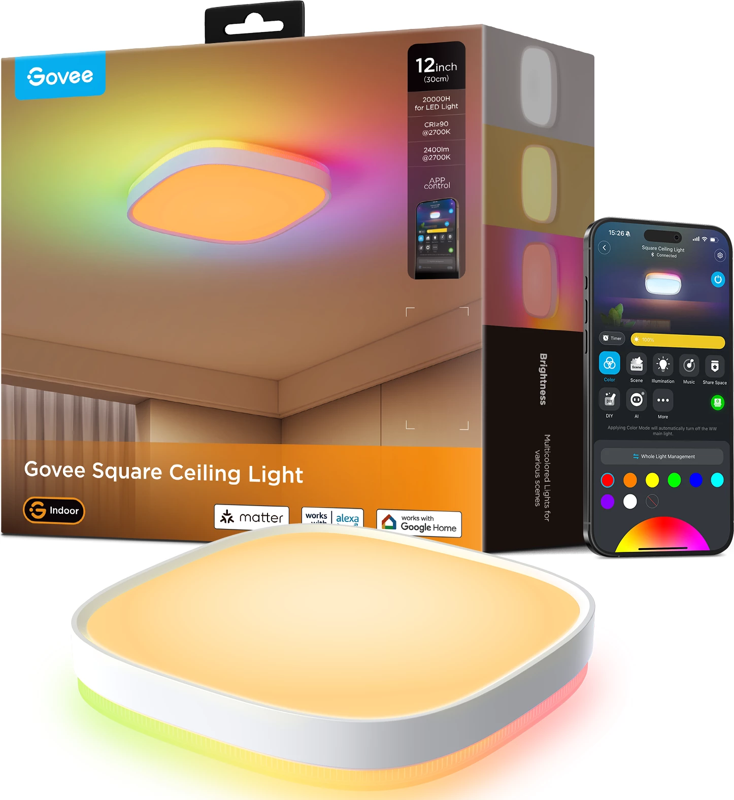 Dritë tavanore smart Govee Square Ceiling Light RGBWW + RGBIC 30 cm, e bardhë