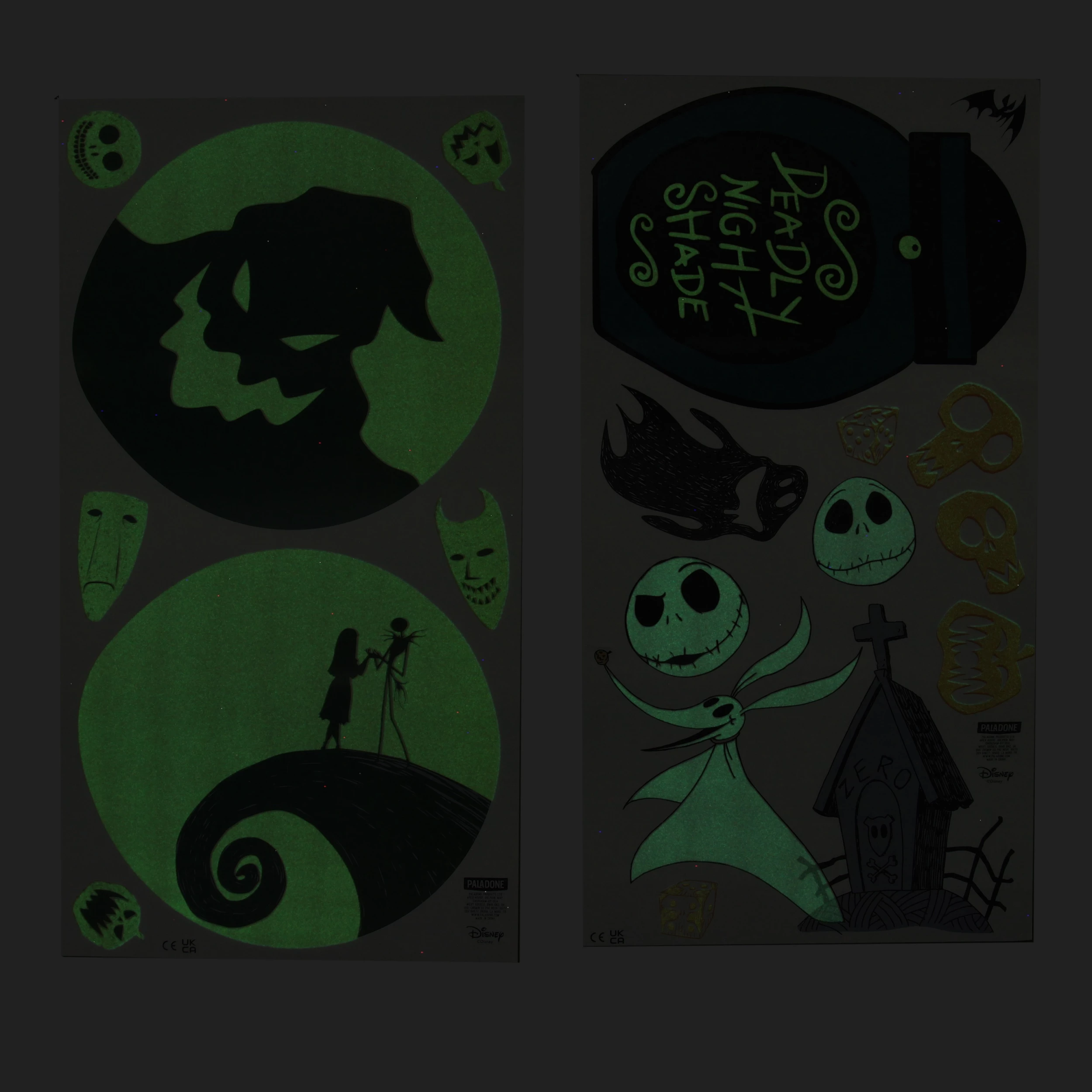 Stikerë muri Paladone Disney The Nightmare Before Christmas, vinil të heqshëm, waterproof, glow-in-the-dark, 40 copë