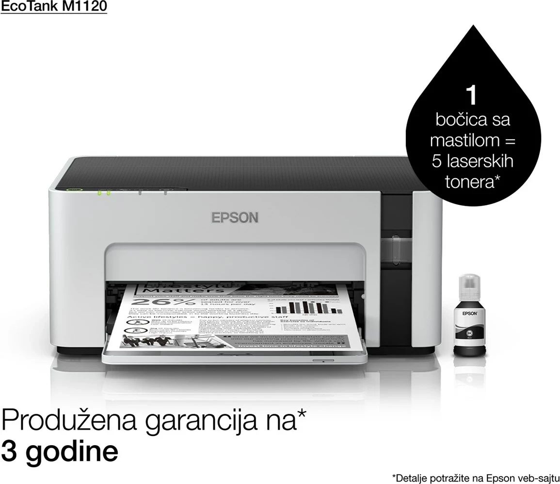 Printer Epson EcoTank M1120, Inkjet, A4, Wi-Fi, E zezë