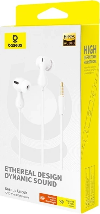 Kufje Baseus Encok HZ20 me kabllo, për thirrje/muzikë, Bardhë