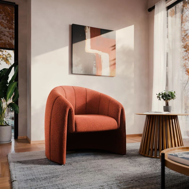 Fotel Fassy, material boucle, ngjyrë pllakë, 80x66x80cm