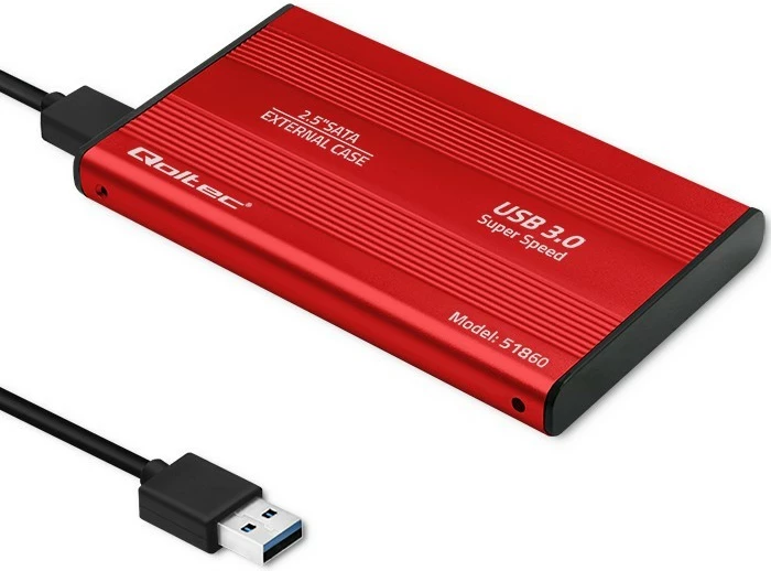 Kasë Qoltec 2.5" për HDD/SSD, USB 3.0, e kuqe