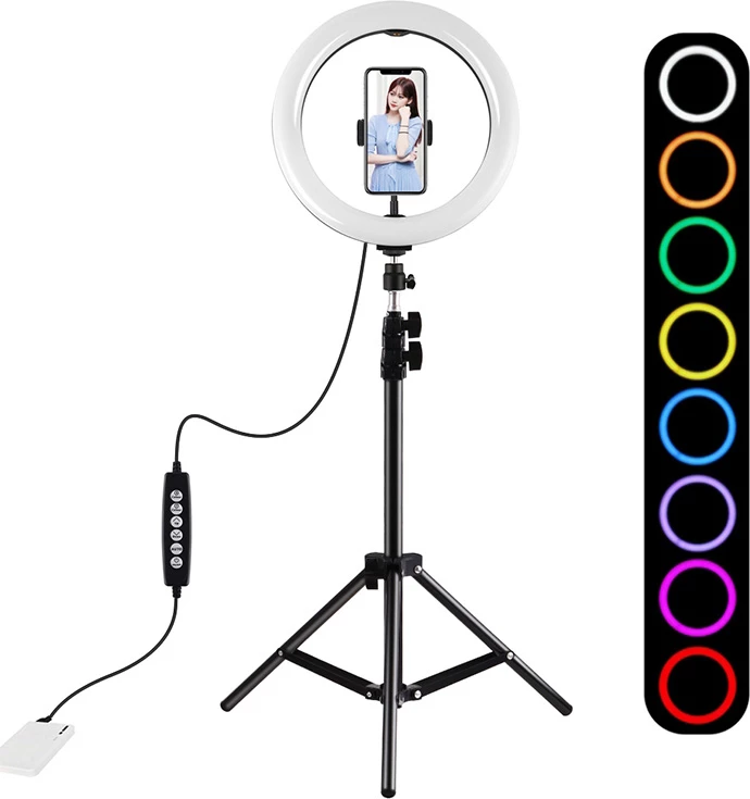 Tripod me ring light Puluz PKT3044, 1.1m, RGBW, për vlog/stream/celular, Set