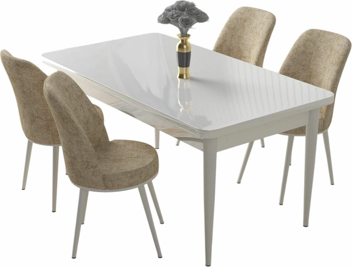 Tavolinë me karrige për ngrënie, 5 copë, Skye Decor, ngjyrë e bardhë, krem