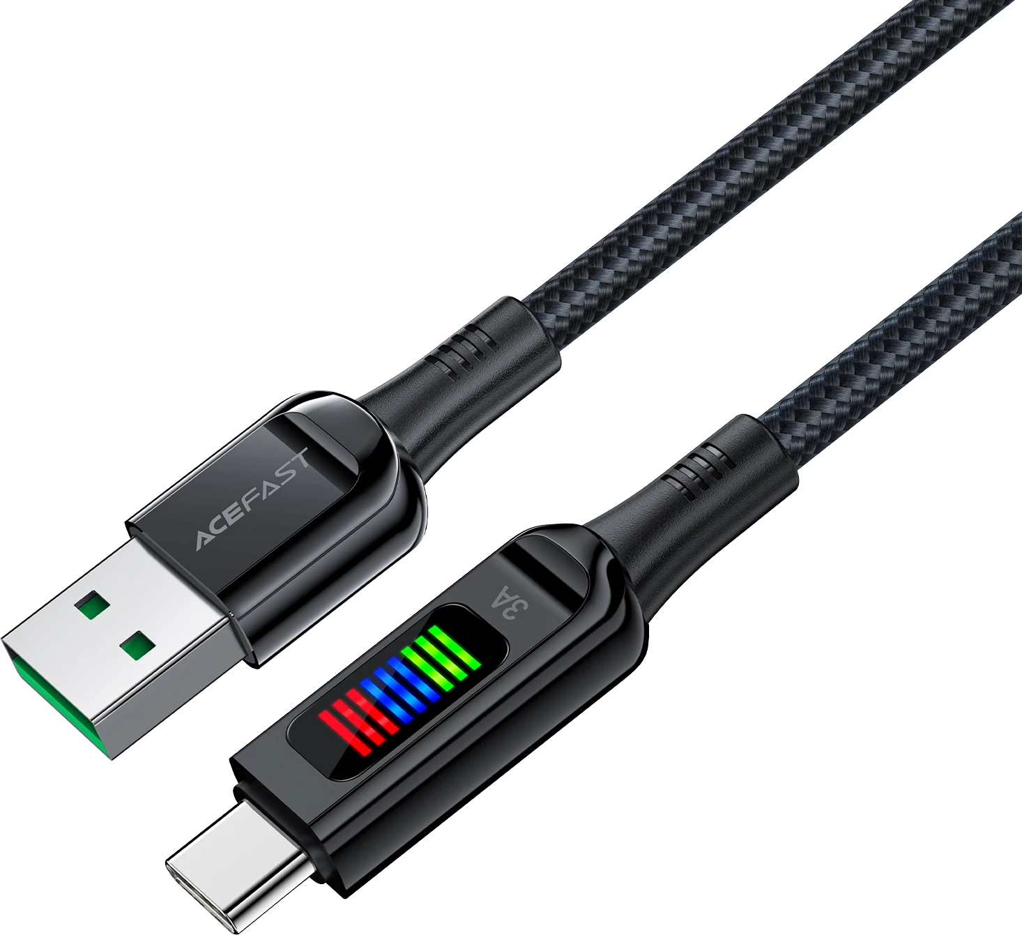 Kabllo Acefast C7-04 USB-A në USB-C, 1.2m, 60W, me ekran, e zezë