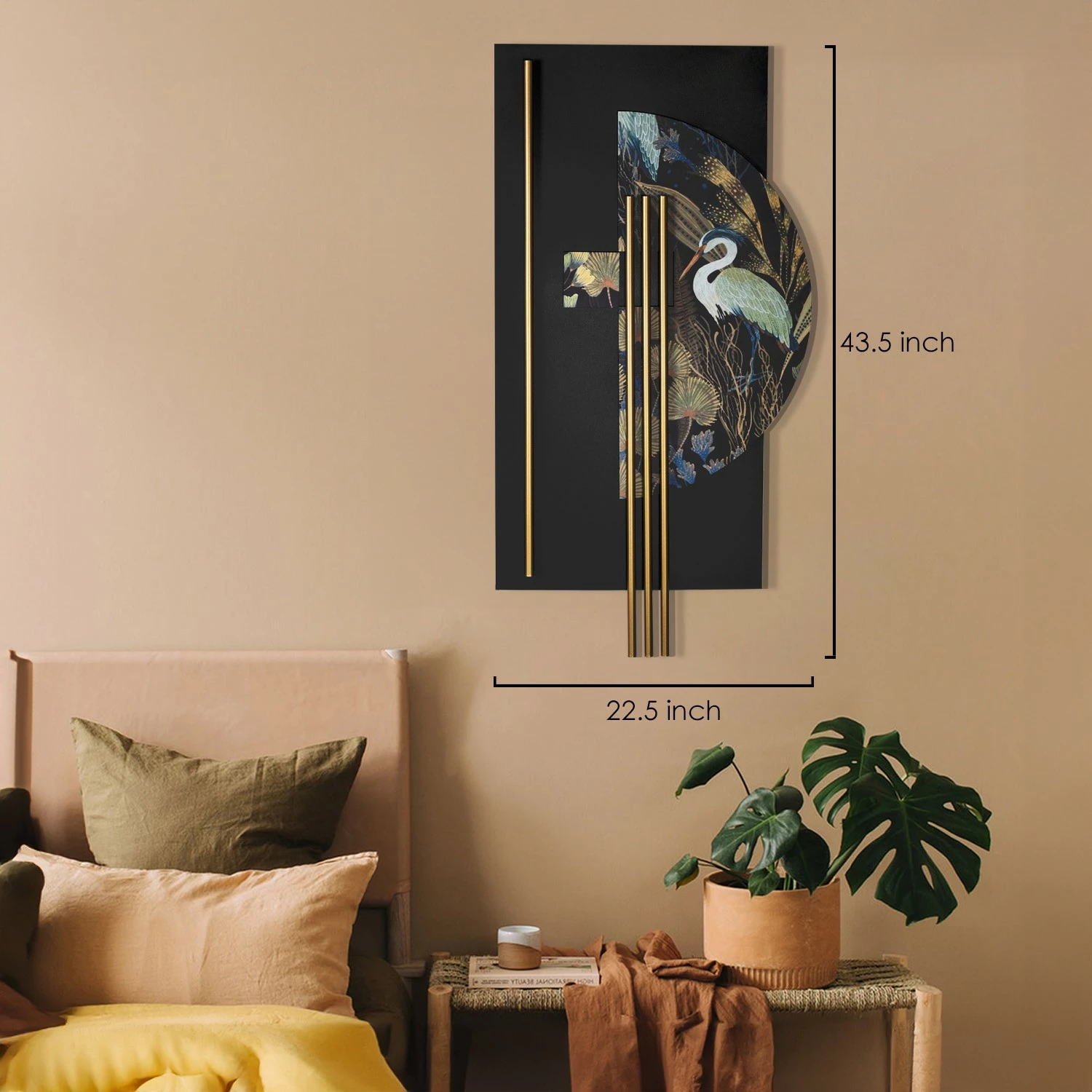 Aksesor dekorativ metalik për mur Wallity, Grus - APT778, shumëngjyrësh, 55x106cm