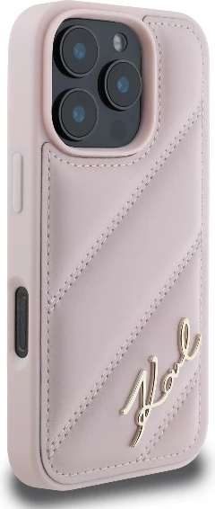 Mbështjellës Karl Lagerfeld Quilted Signature për iPhone 16 Pro, Rozë