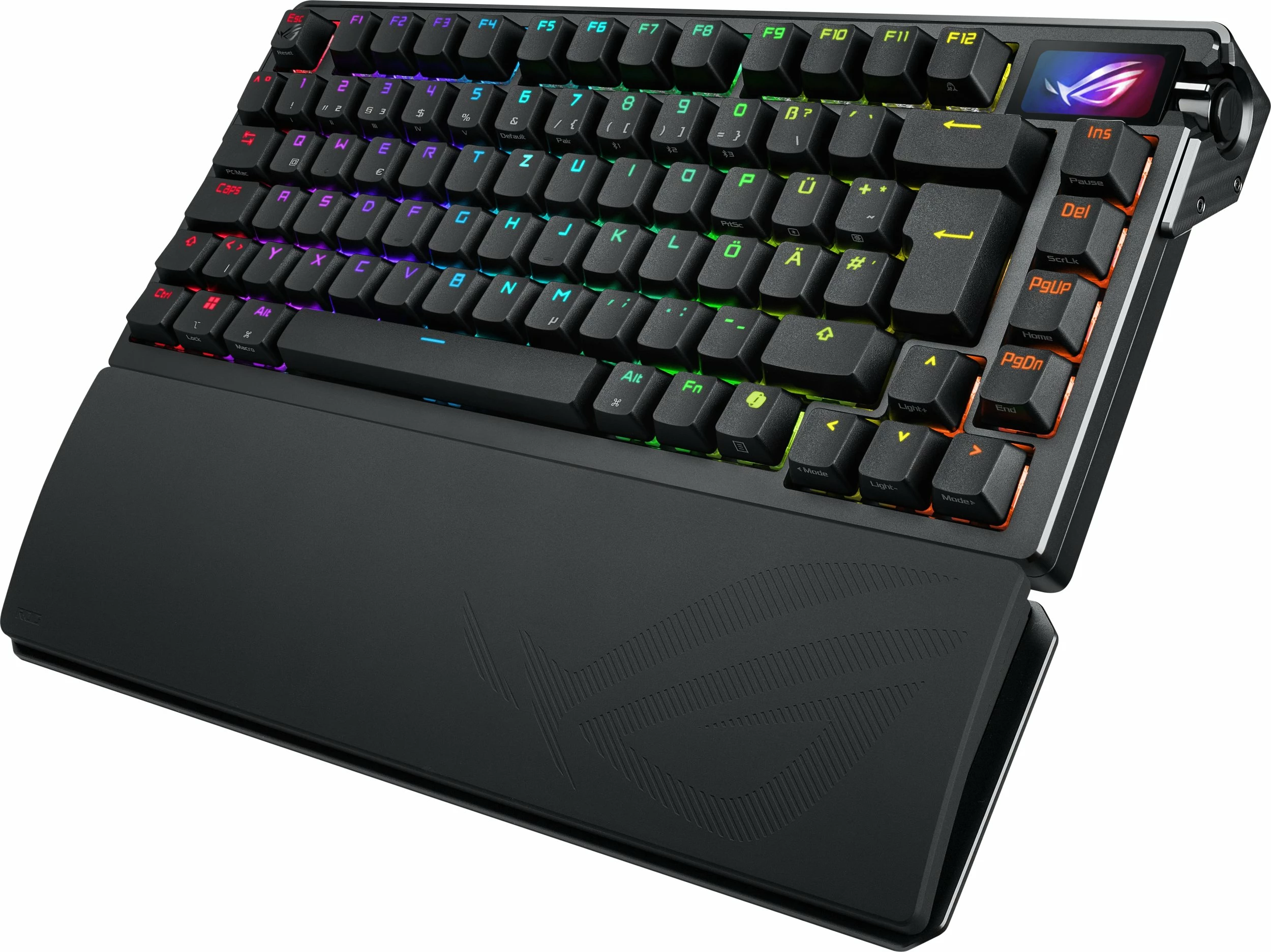 Tastierë gaming mekanike Asus ROG Azoth Extreme 90MP03MA-BKDA01, 75%, NX Snow, RGB, DE layout, me ekran OLED, e zezë, me mbështetëse kyçi