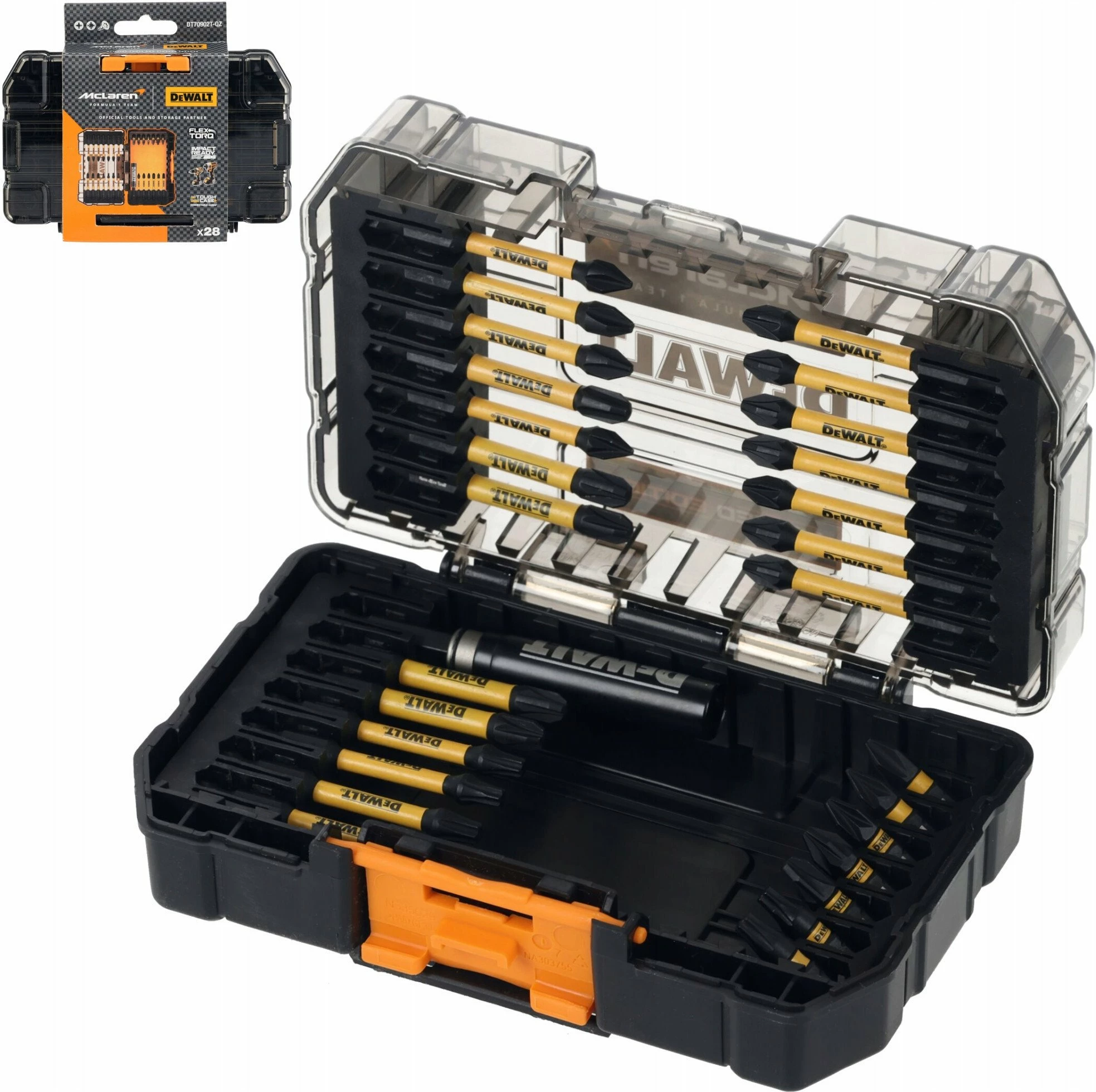 Set bitash DeWalt DT70902T-QZ FLEXTORQ PH/PZ/TORX me mbajtës magnetik, 28 copë