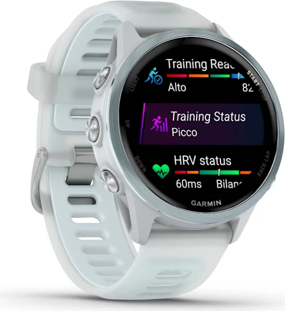 Smartwatch Garmin Forerunner® 570 Cloud Blue Aluminum, Translucent Whitestone/Cloud Blue Strap, 42 mm