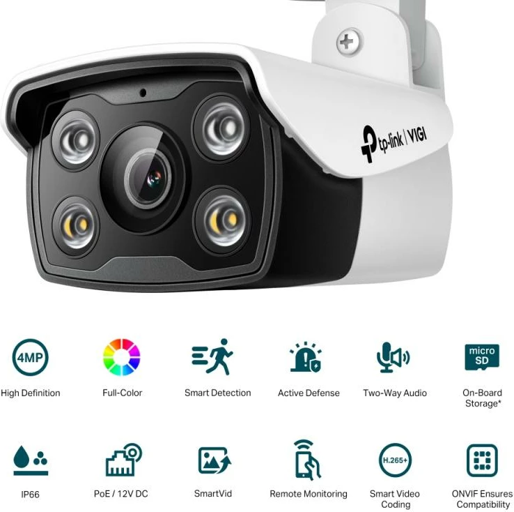 Kamerë IP, TP-Link VIGI C340, 4MP, lente 2.8mm, e bardhë