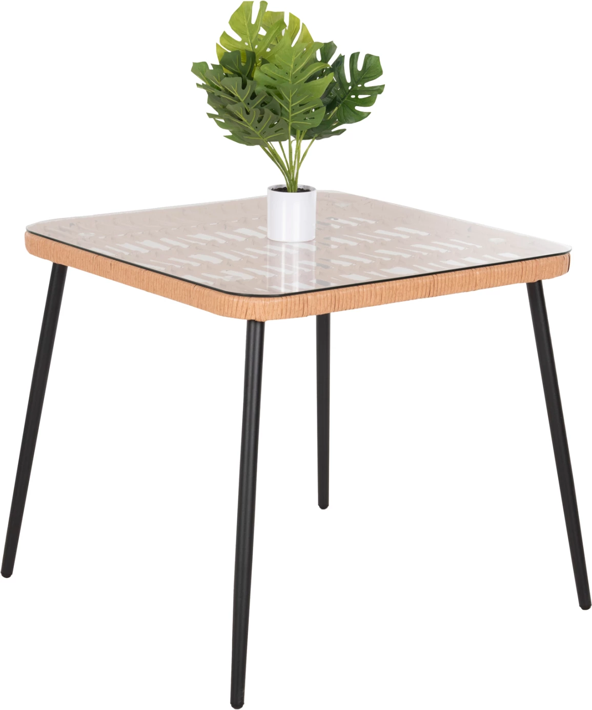 Tavolinë katrore për ngrënie ALLEGRA FH5536.11, metal i zi-P.E. ratan natyral, 79,5x79,5x72,5H cm