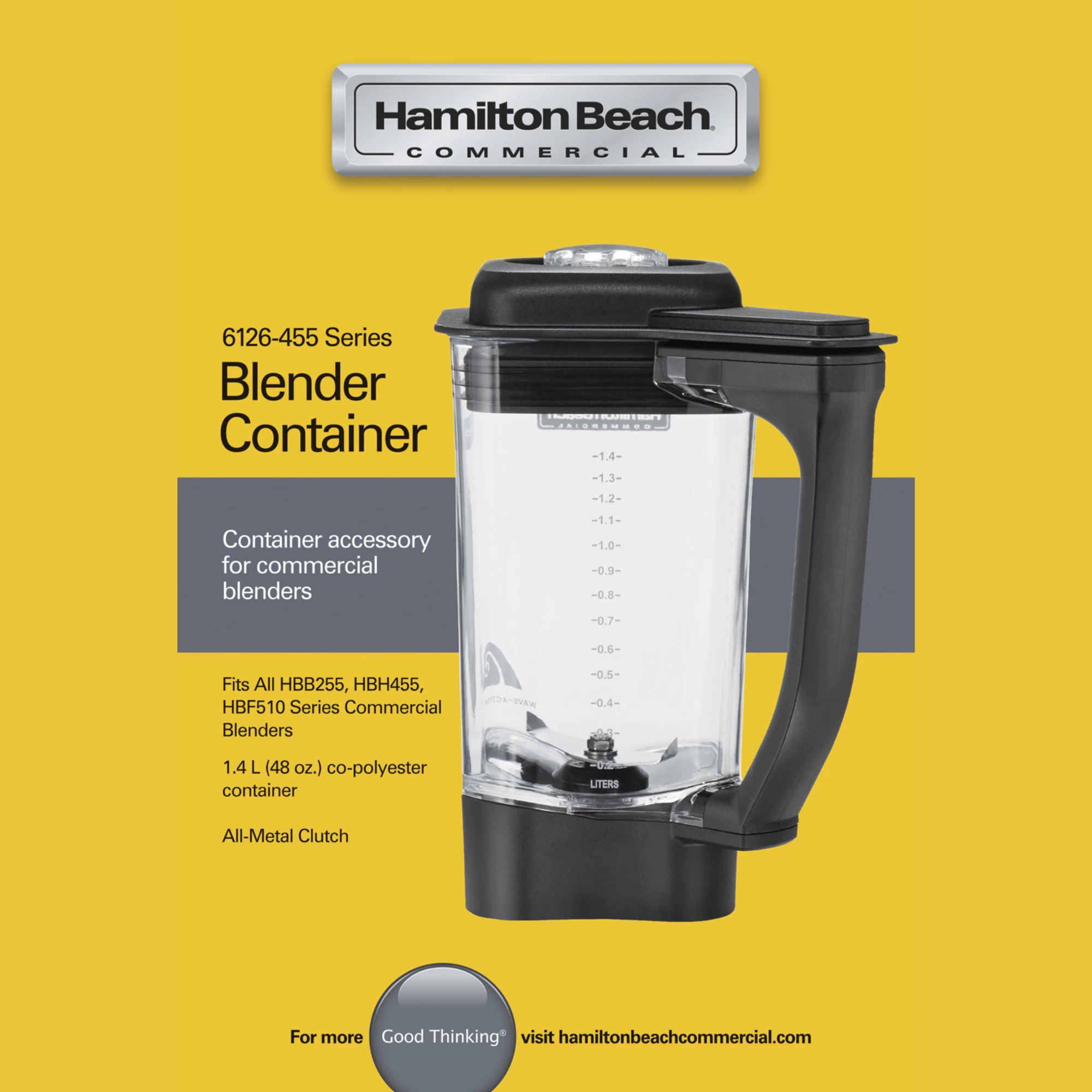 Enë blenderi Hamilton Beach Commercial për Rio, Tango, Expeditor (HBB255/HBH455/HBF510), 1.4 L Tritan BPA-free, me teh inox, transparente