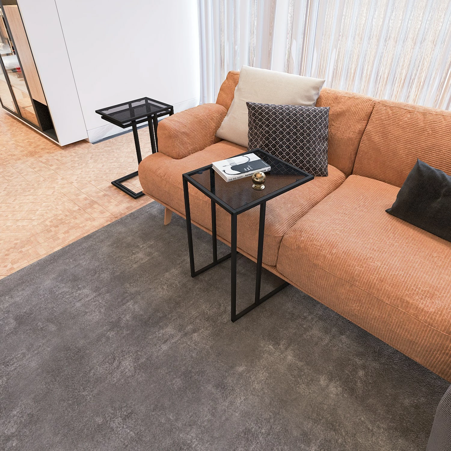 Set tavolinash të ndërlidhura (3 copë), Hanah Home, İbiza, xham i tymosur, e zezë