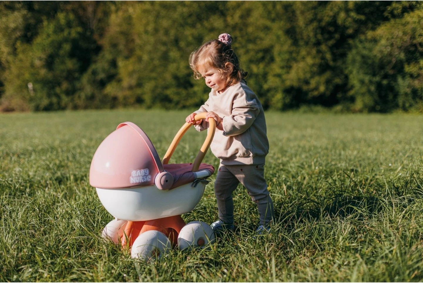 Karrocë lodër për kukulla Smoby Baby Nurse, plastikë e ricikluar, kafe/rozë/e bardhë