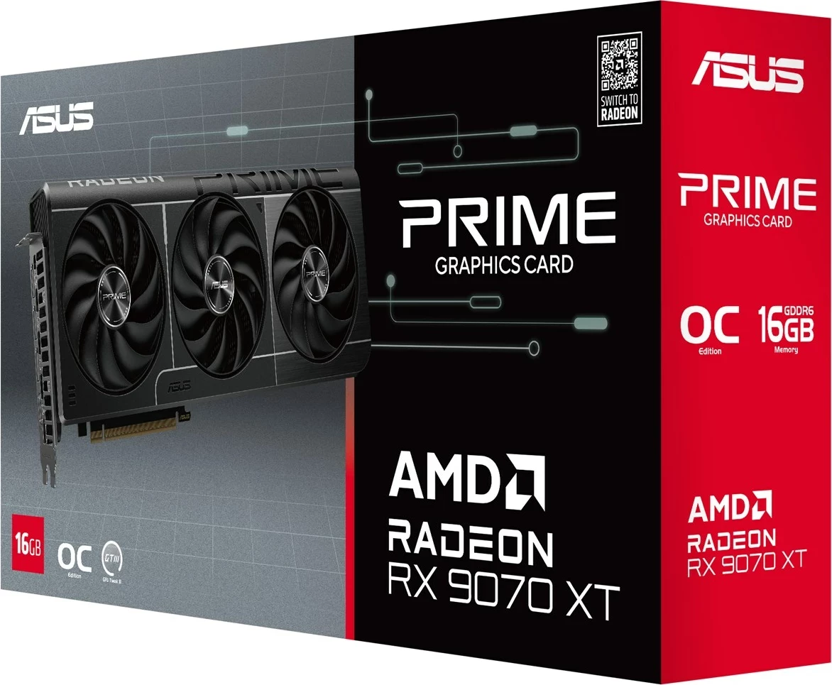 Kartelë grafike ASUS Prime RX 9070 XT, 16 GB GDDR6, E zezë