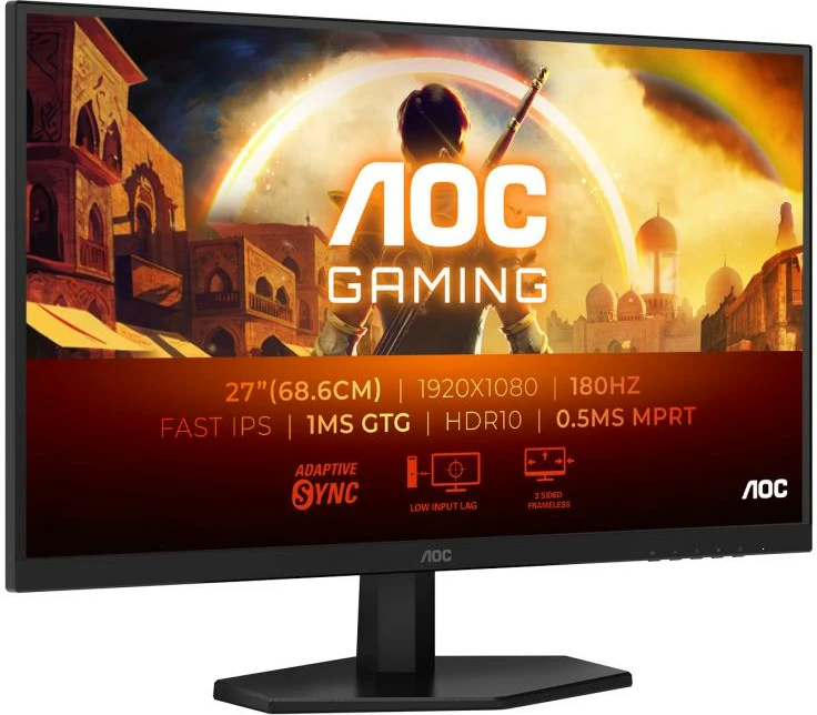 Monitor gaming, AOC, 27G42E, 27" Full HD 1920x1080, IPS i shpejt 180Hz 1ms GtG, AdaptiveSync HDR10, i zi