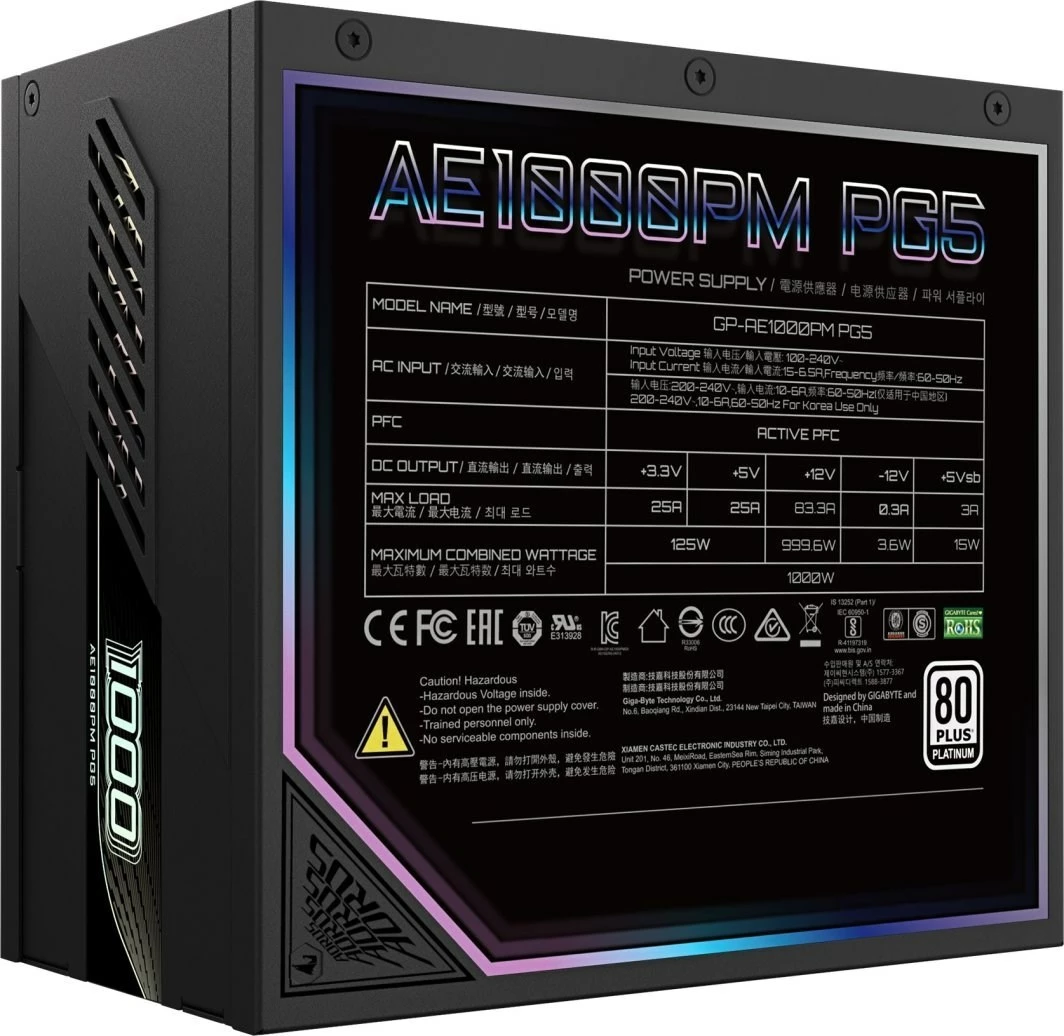 Furnizues energjie Gigabyte Aorus Elite Platinum ATX 3.1, 1000W, Zi