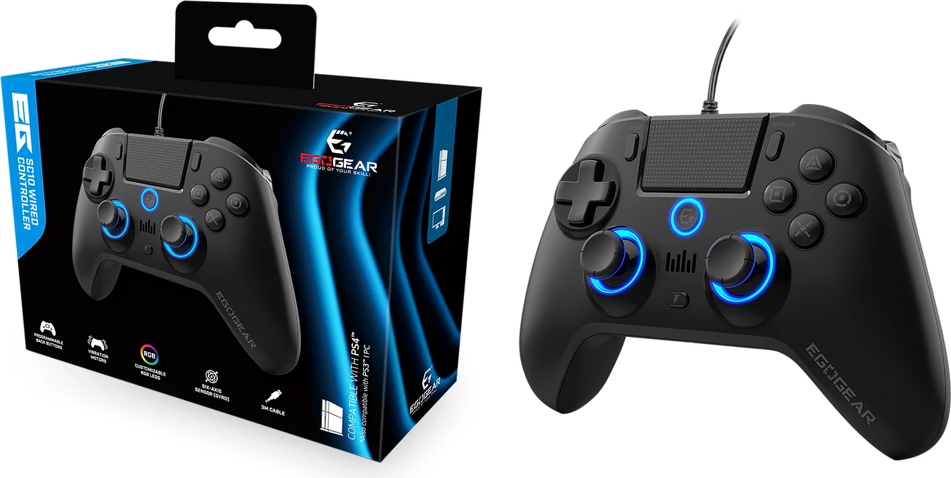 Kontroller me kabllo EGOGEAR SC10 RGB, për PS4/PS3/PC, jack 3.5 mm, kabllo 2 m, i zi