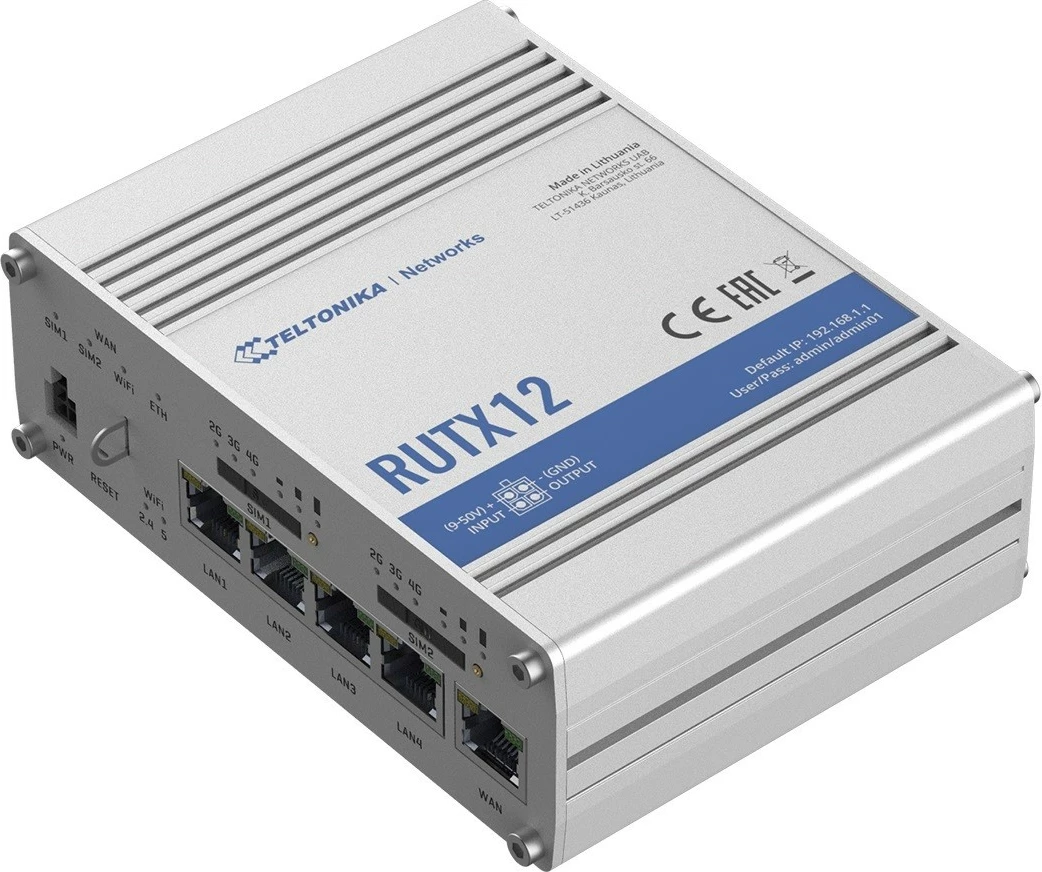 Router LTE Teltonika RUTX12, Cat 6, WiFi, BLE, GNSS, Ethernet, Alumini