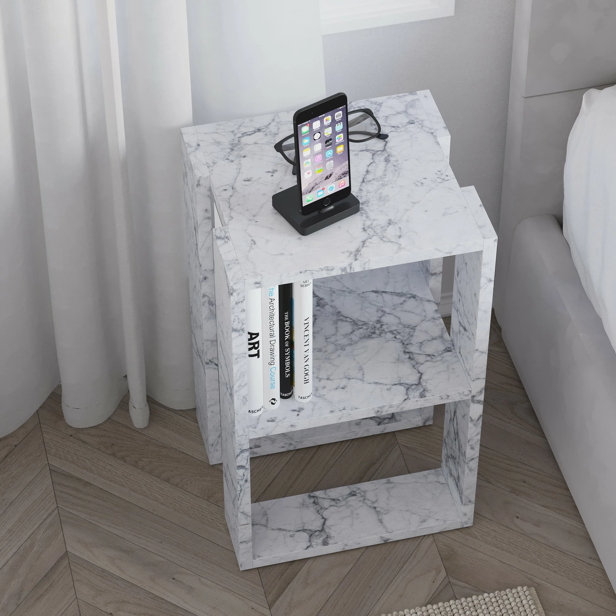 Komodinë natës Carrara Marble, Skye Decor, 2 nivele