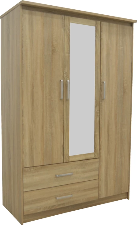 Dollap Olympus me 3 dyer dhe sirtarë+pasqyrë, ngjyrë lisi e çelët, 120x57x183