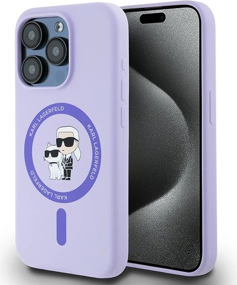 Mbështjellës Karl Lagerfeld Silicone Karl&Choupette Heads Ring MagSafe për iPhone 15 Pro, Violet