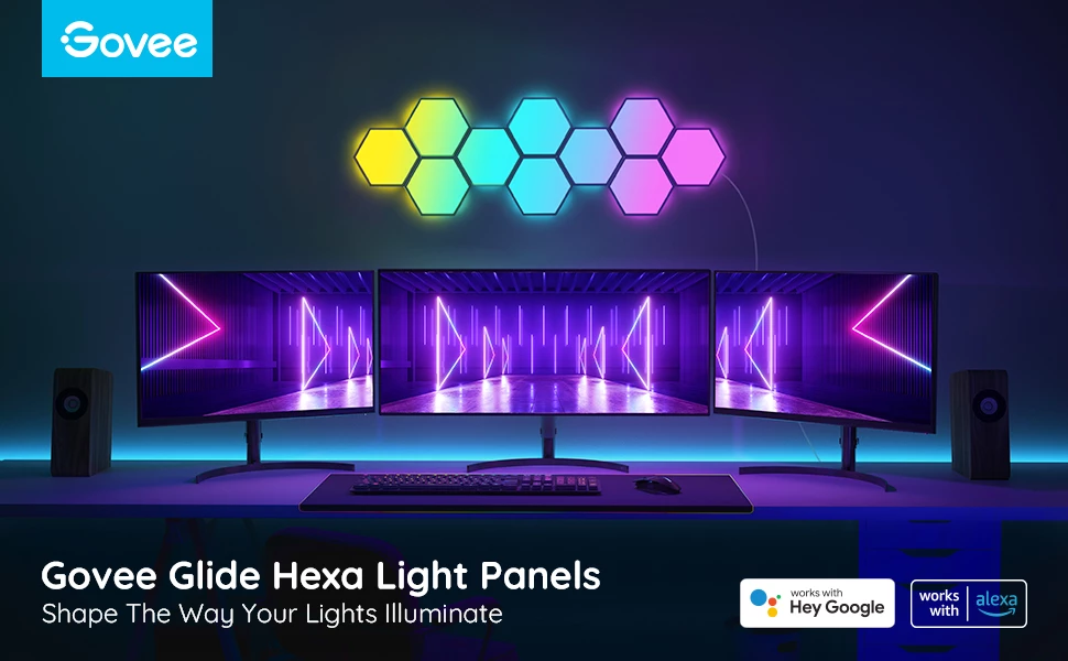 Panele drite LED smart Govee Glide Hexa, RGBIC, set 10 copë