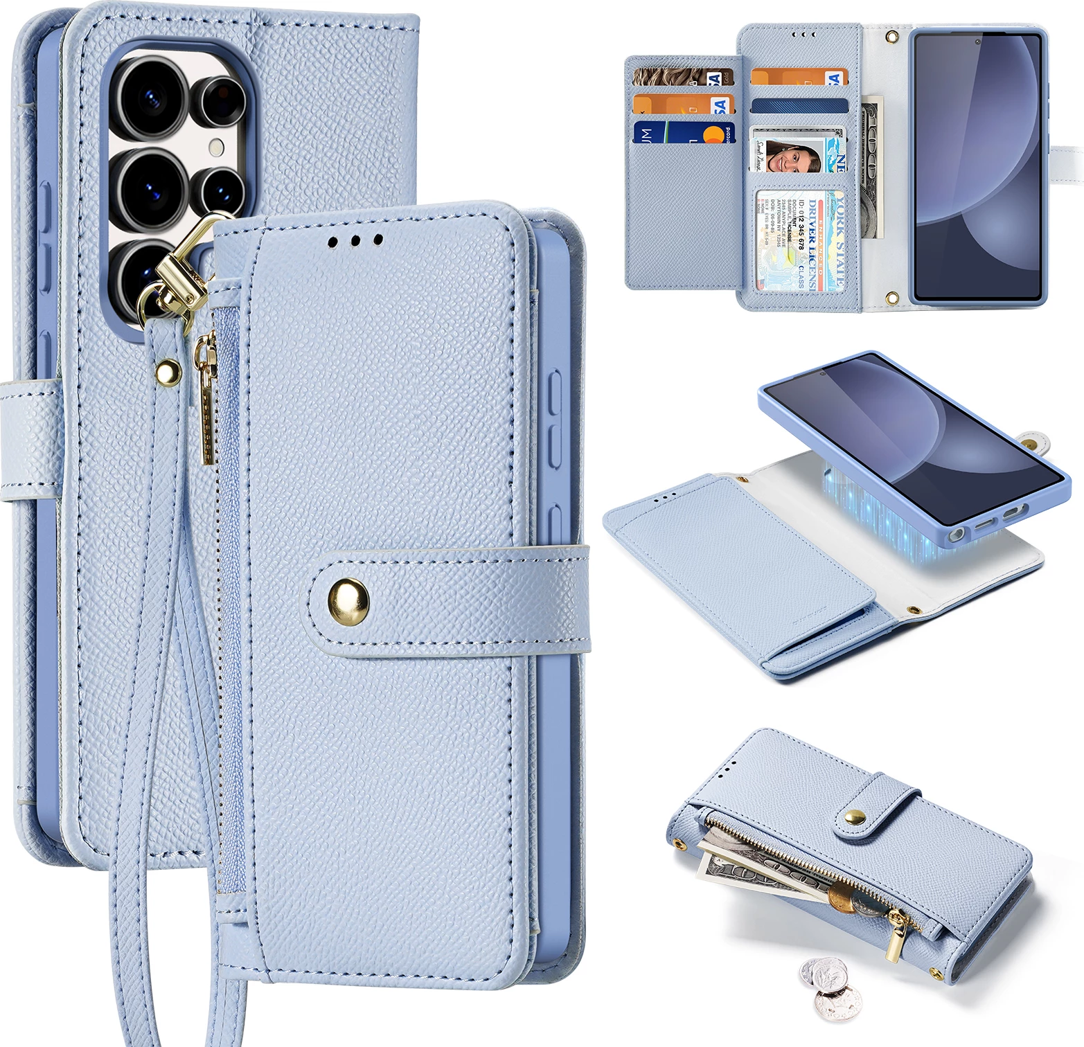 Mbështjellës Dux Ducis Lawa për Samsung Galaxy S25 Ultra, lëkurë, me portofol magnetik të ndashëm, kaltër