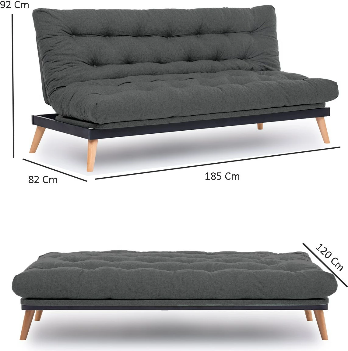 Divan-krevat treshe Atelier del Sofa, Saki, ngjyrë gri e çelët